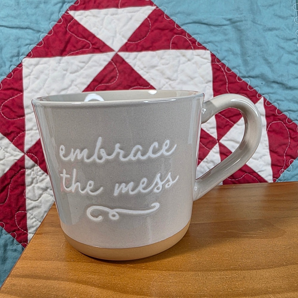 Threshold Coffee Mug Grey Embrace The Mess Stoneware Gag Gift White Elephant